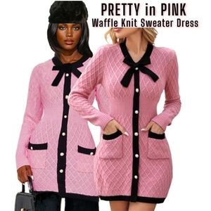 Pink Knit Dress with Black Accents